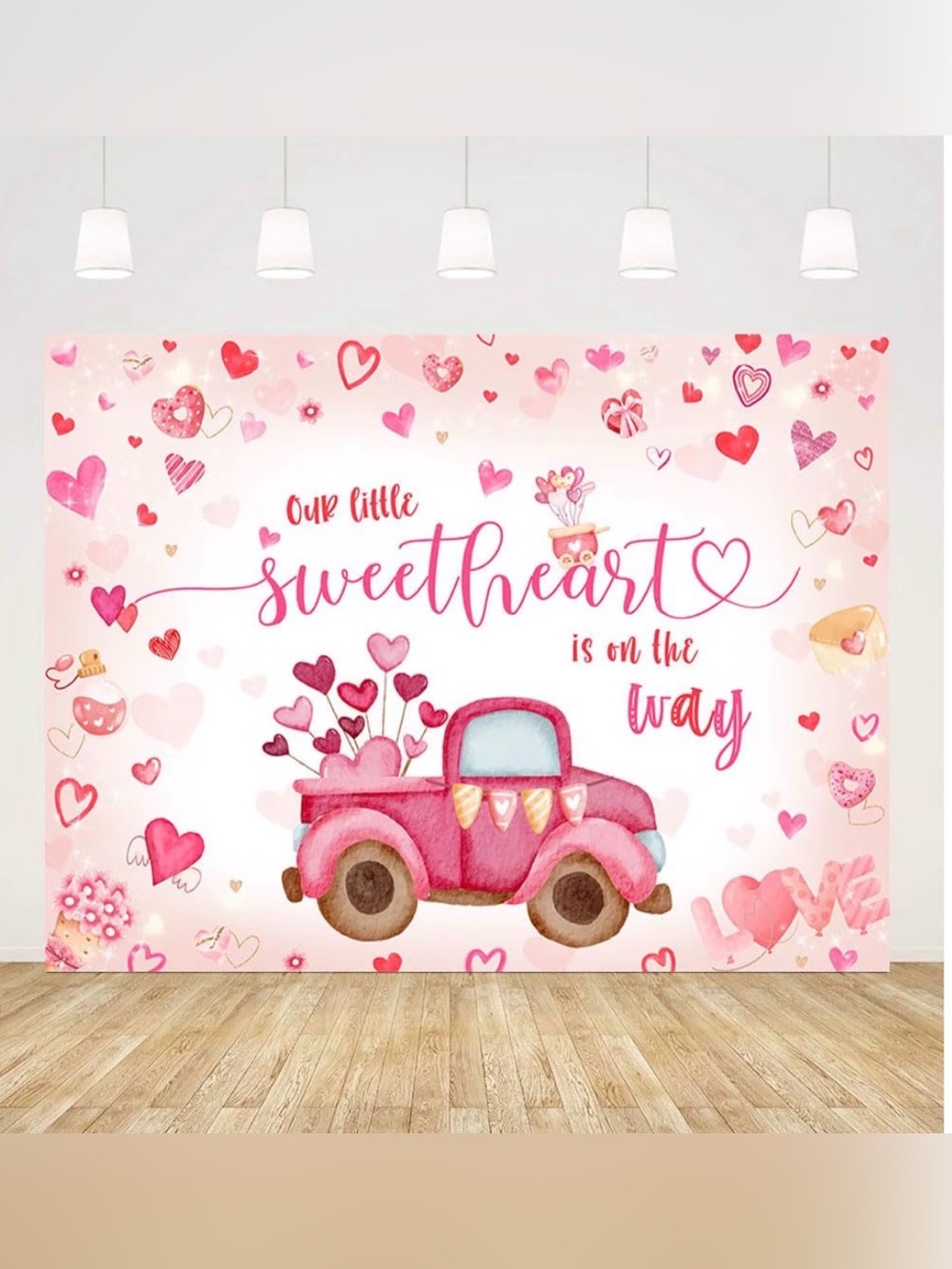 New 7’x5’ “Our Little Sweetheart is on the Way” Photography Backdrop Hearts